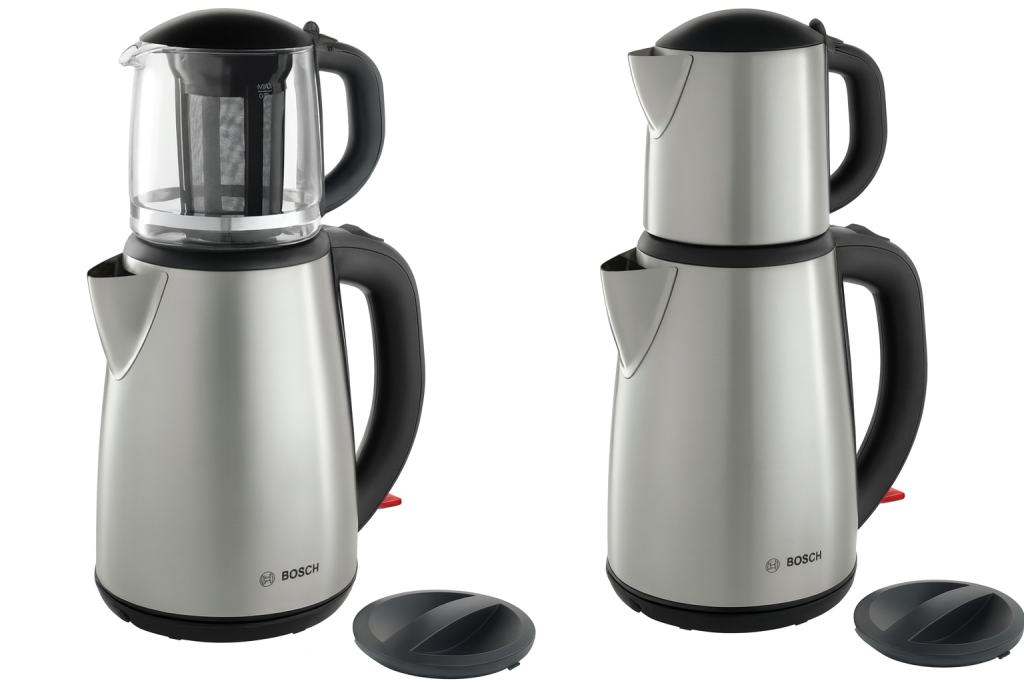 بوش (Bosch): یک برند معتبر آلمانی است که به دلیل کیفیت و ماندگاری فوقالعاده مشهور است. چای سازهای بوش (مدلهای TTA5883 و TTA5603) اغلب طراحی ایستاده (روهمی) دارند و با وجود قیمت بالا، مصرف بهینه برق و سیستم خاموشی خودکار دارند.